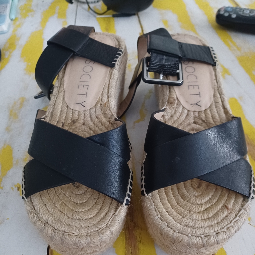 Society Black Espadrille Shoes with Leather Straps 6.5 (37)